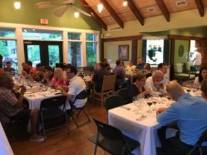 Having dinner in the clubhouse